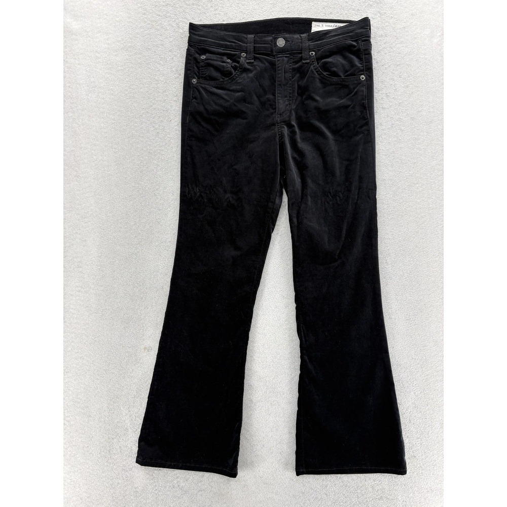Rag & Bone 10 Inch Flare Velvet Jeans Womens 27 Black Mid Rise Stretch Denim
